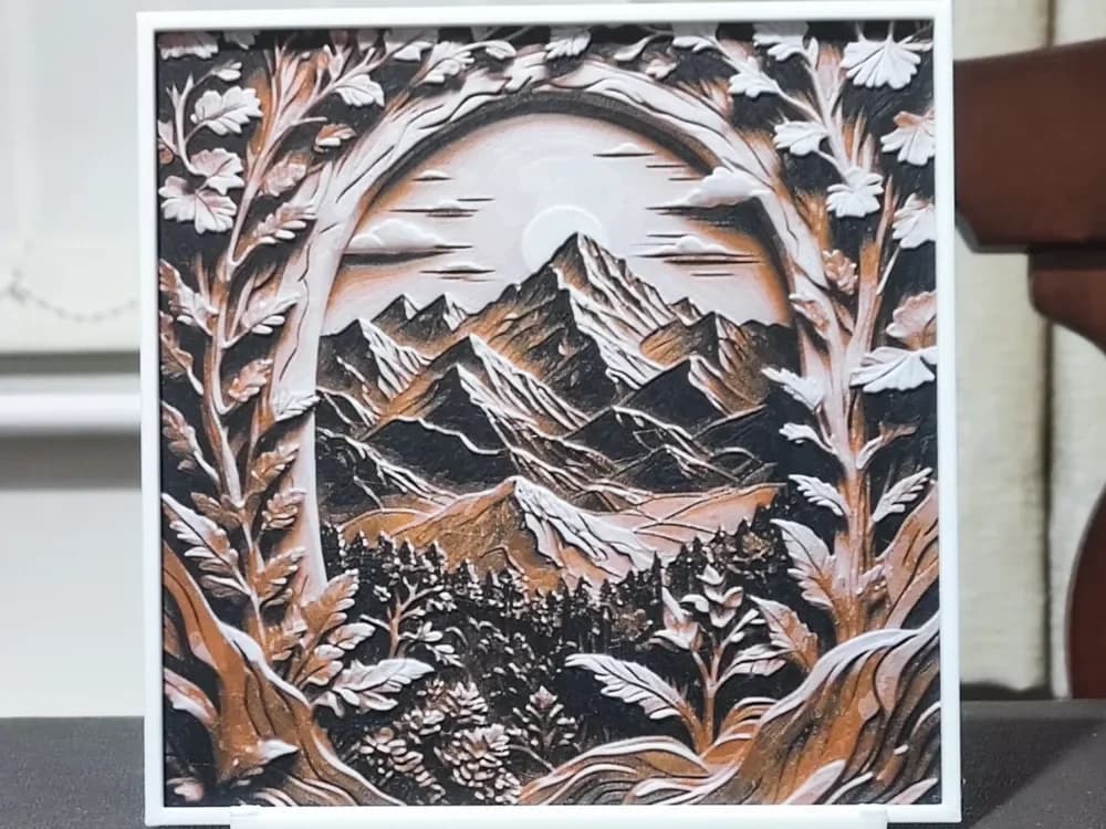 Wood Carving Mountains (1) - HueForge 3 Color by BoDad HueForge model: Wood Carving Mountains (1) - HueForge 3 Color by BoDad