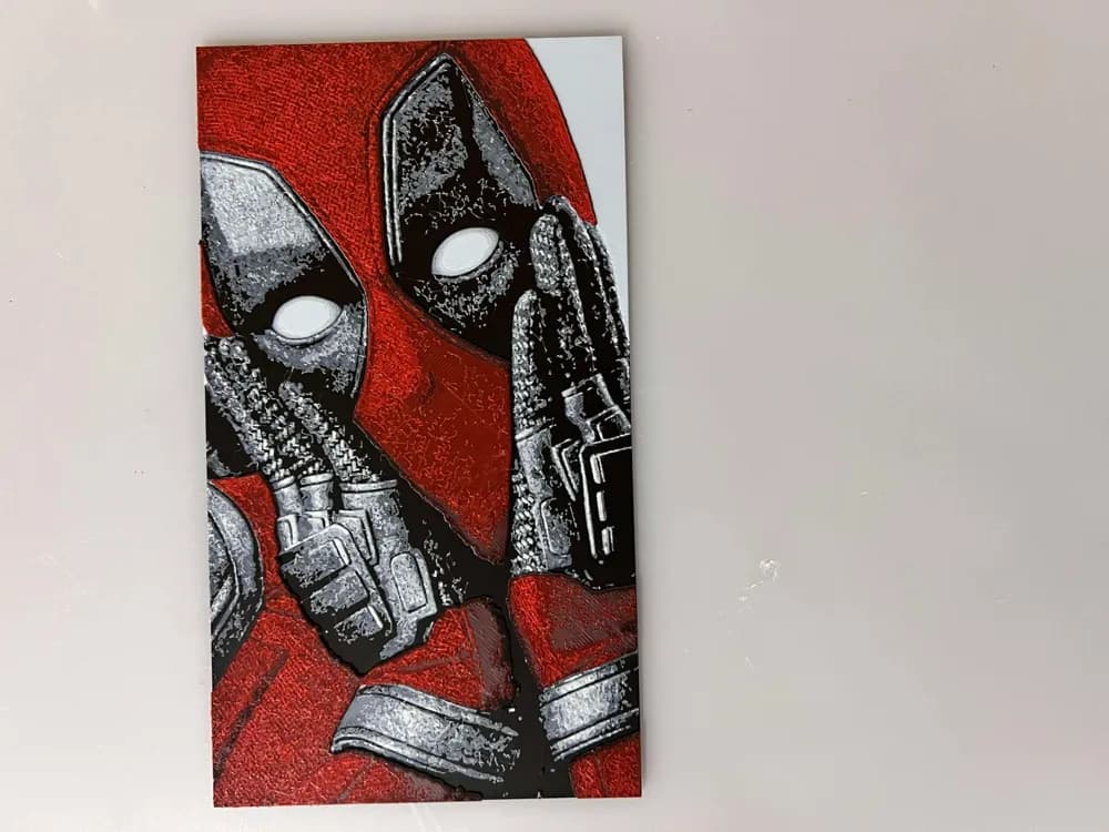Deadpool Shocked Pose by 3djd HueForge model: Deadpool Shocked Pose by 3djd