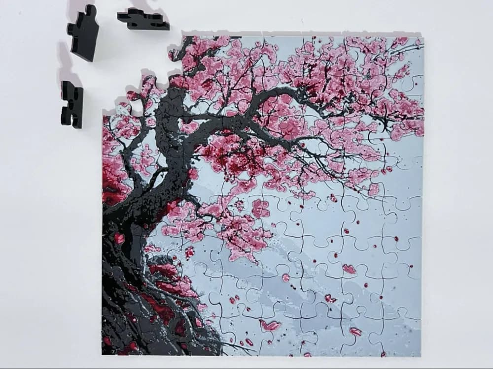 Puzzle - Cherry Blossoms Mountainside by 3djd HueForge model: Puzzle - Cherry Blossoms Mountainside by 3djd