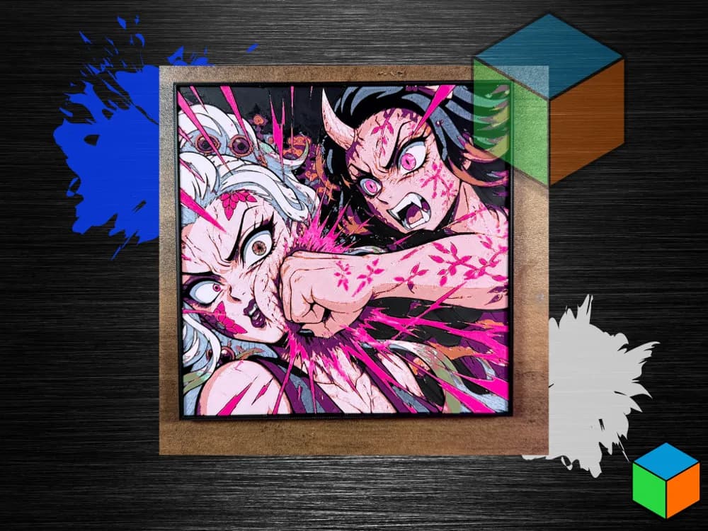 Nezuko vs Daki — HueForge Wall Art by 3D Prints By Vic HueForge model: Nezuko vs Daki — HueForge Wall Art by 3D Prints By Vic