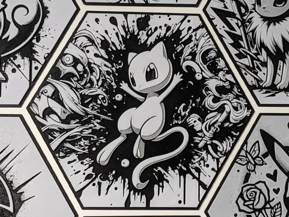 Pokemon Mew Hueforge Hex Hexagon by Seb3D HueForge model: Pokemon Mew Hueforge Hex Hexagon by Seb3D