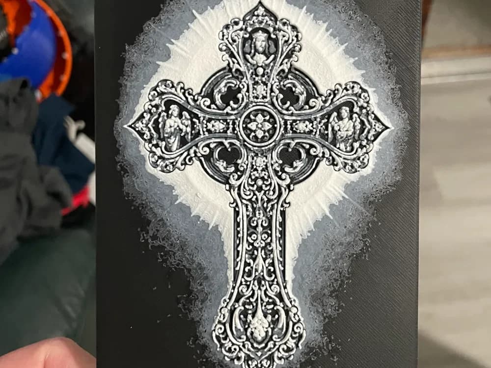 Cross with Angels Hueforge by Advancedtechworldwide HueForge model: Cross with Angels Hueforge by Advancedtechworldwide