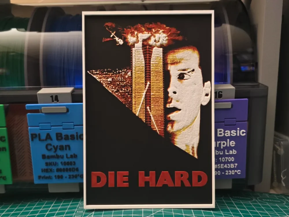 Die Hard Movie Poster - Hueforge Art by Lumpy3D HueForge model: Die Hard Movie Poster - Hueforge Art by Lumpy3D