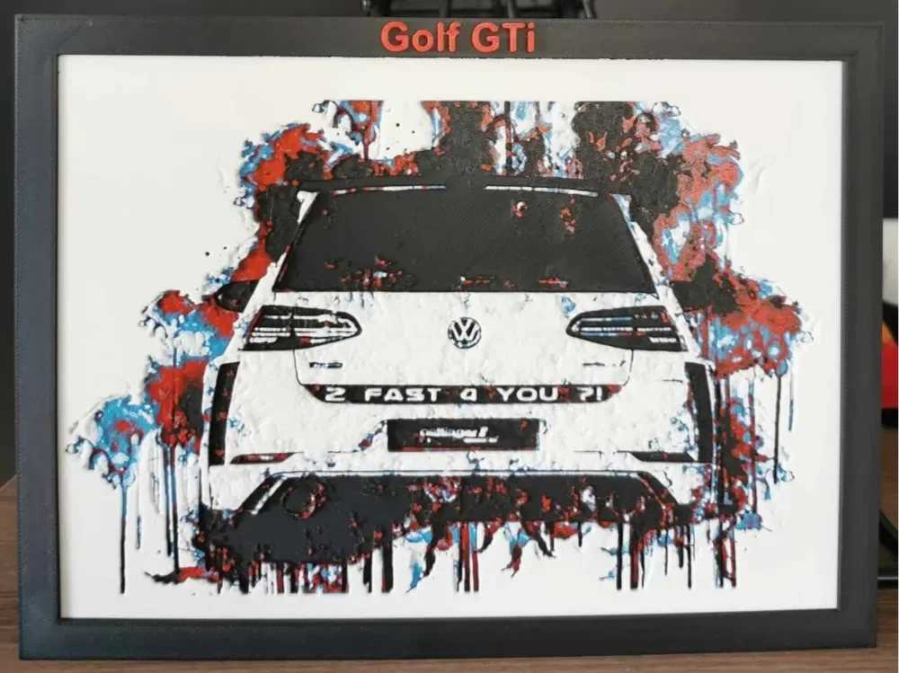 Golf GTI "2 fast 4 you" by Cré'Art 3D HueForge model: Golf GTI "2 fast 4 you" by Cré'Art 3D