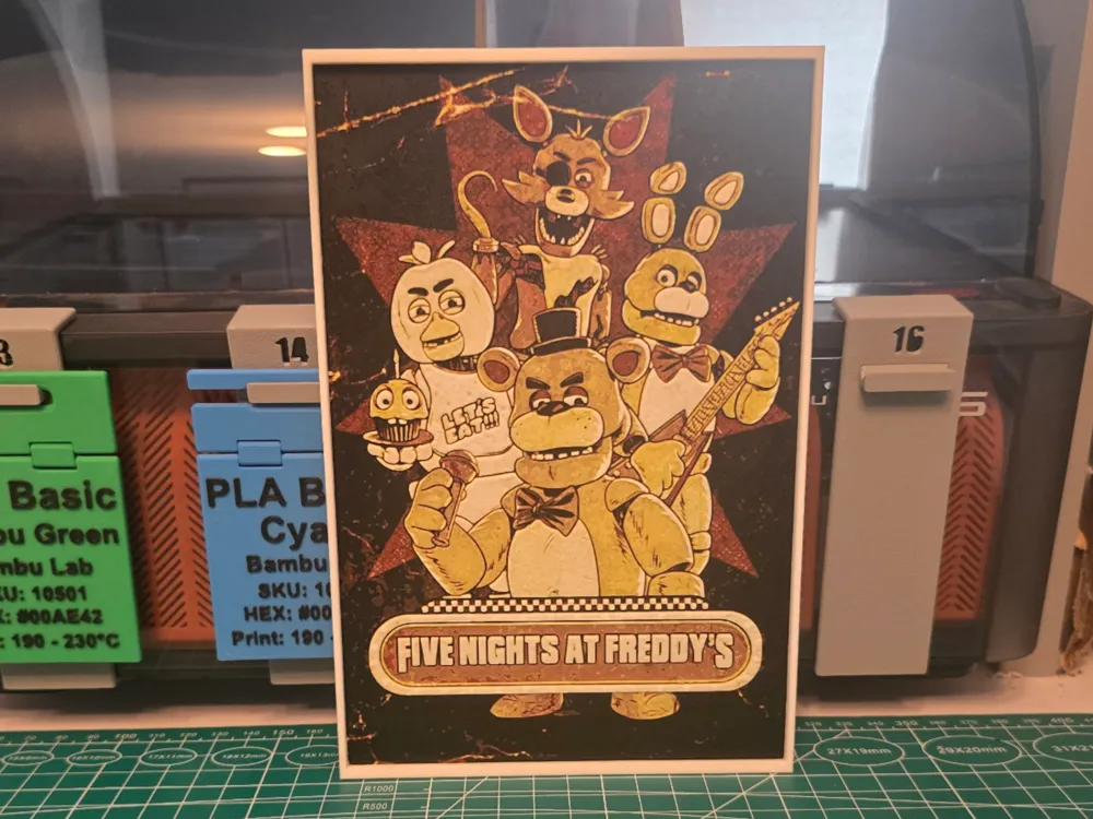 Five Nights at Freddy's Movie Poster - Hueforge by Lumpy3D HueForge model: Five Nights at Freddy's Movie Poster - Hueforge by Lumpy3D