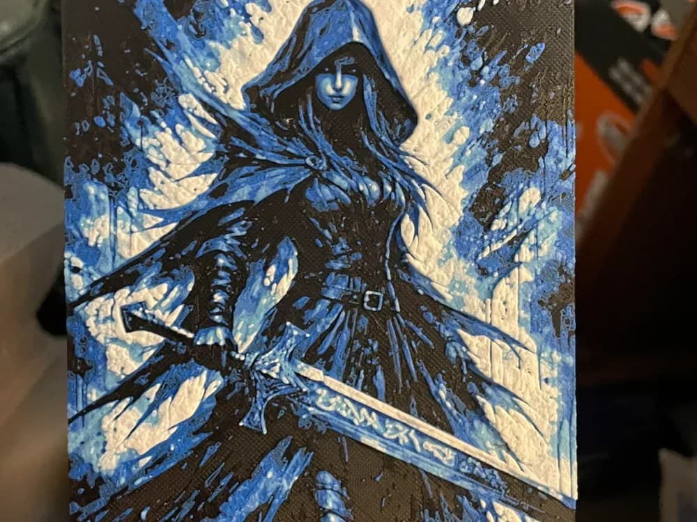 Rune Sword Woman Blue Hueforge by Advancedtechworldwide HueForge model: Rune Sword Woman Blue Hueforge by Advancedtechworldwide