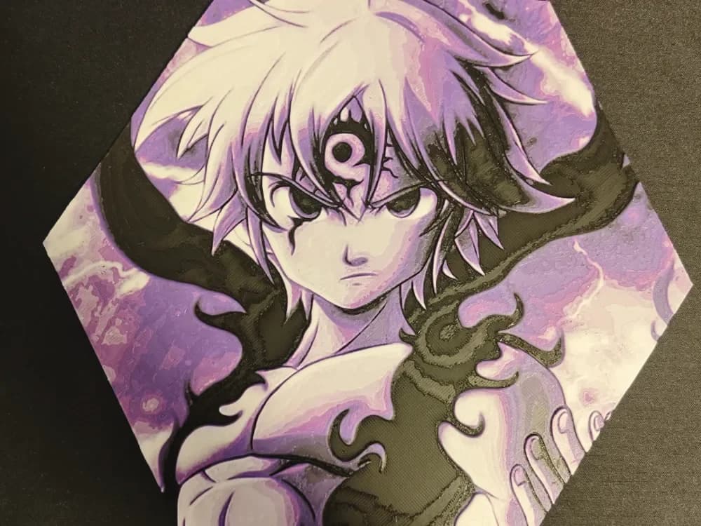 Hueforge Meliodas (7 deadly sins) honeycomb mode by JGz3DMaker HueForge model: Hueforge Meliodas (7 deadly sins) honeycomb mode by JGz3DMaker