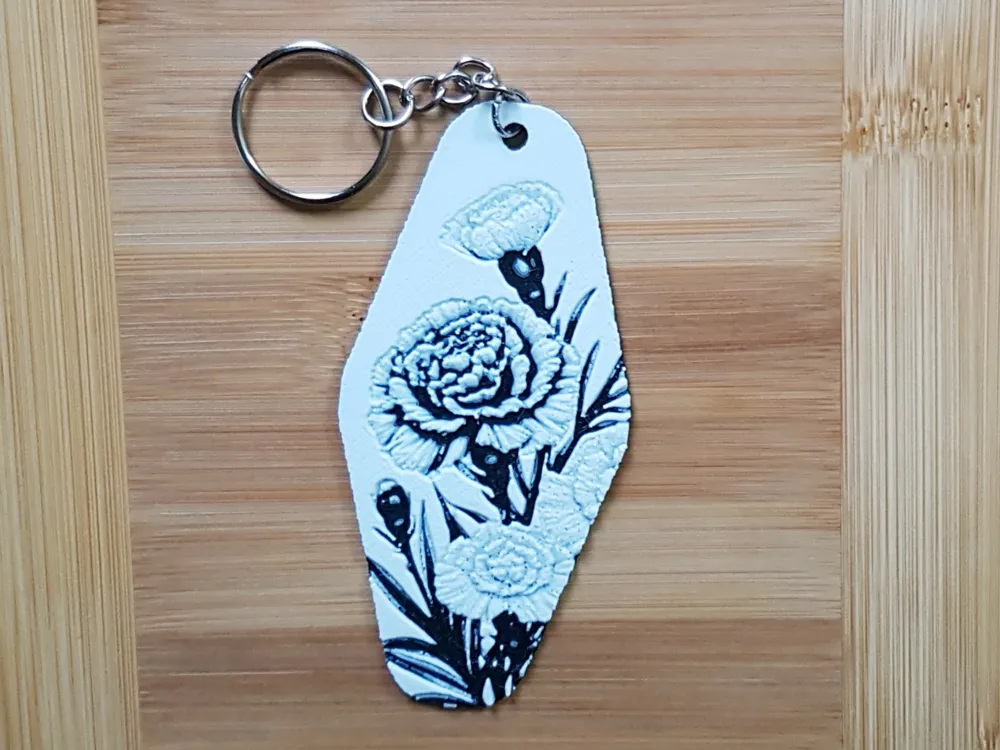 Hotel/Motel Style Keychain, Carnations by Dame Jo HueForge model: Hotel/Motel Style Keychain, Carnations by Dame Jo