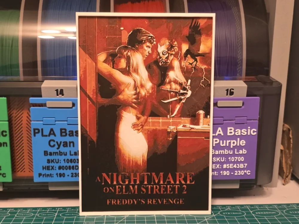 A Nightmare on Elm Street 2 Poster - Hueforge Art by Lumpy3D HueForge model: A Nightmare on Elm Street 2 Poster - Hueforge Art by Lumpy3D