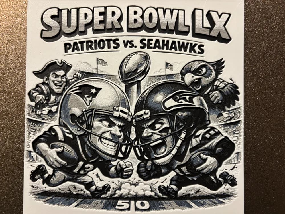 Super Bowl LX - Patriots vs Seahawks 2026 Hueforge by Reeftank&more HueForge model: Super Bowl LX - Patriots vs Seahawks 2026 Hueforge by Reeftank&more