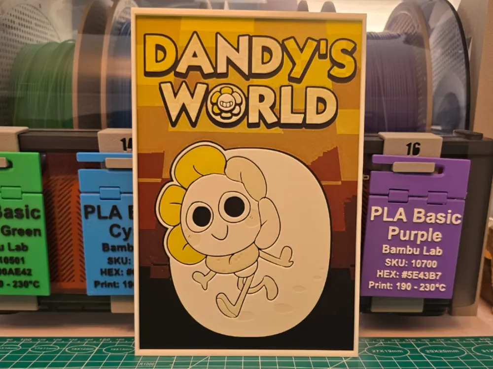 Dandy's World (Roblox) Game poster - Hueforge Art by Lumpy3D HueForge model: Dandy's World (Roblox) Game poster - Hueforge Art by Lumpy3D