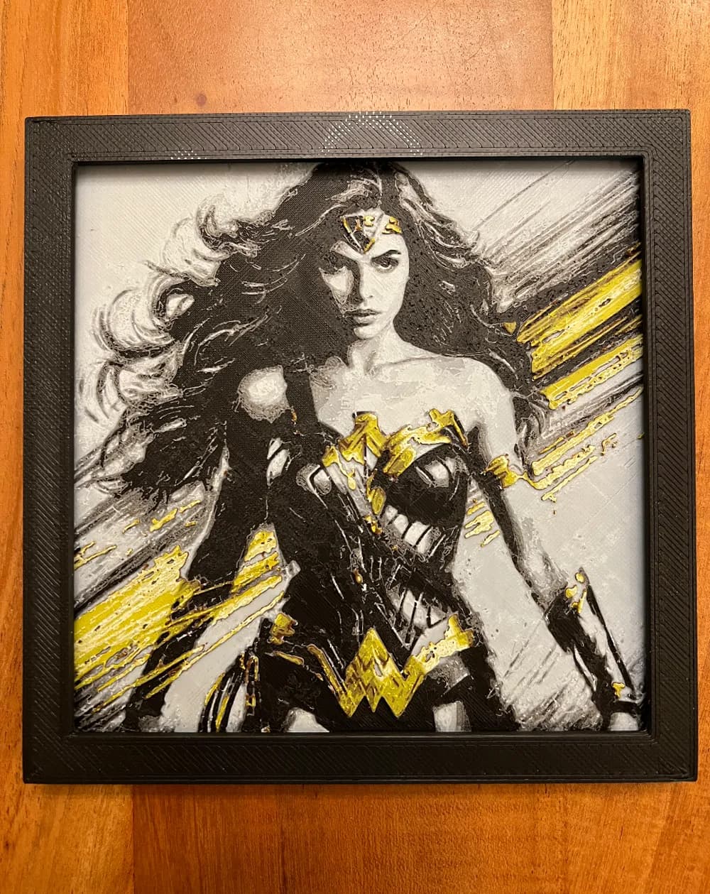 HueForge model: Wonder Woman with Gold Highlights by JustBe 3D Printing