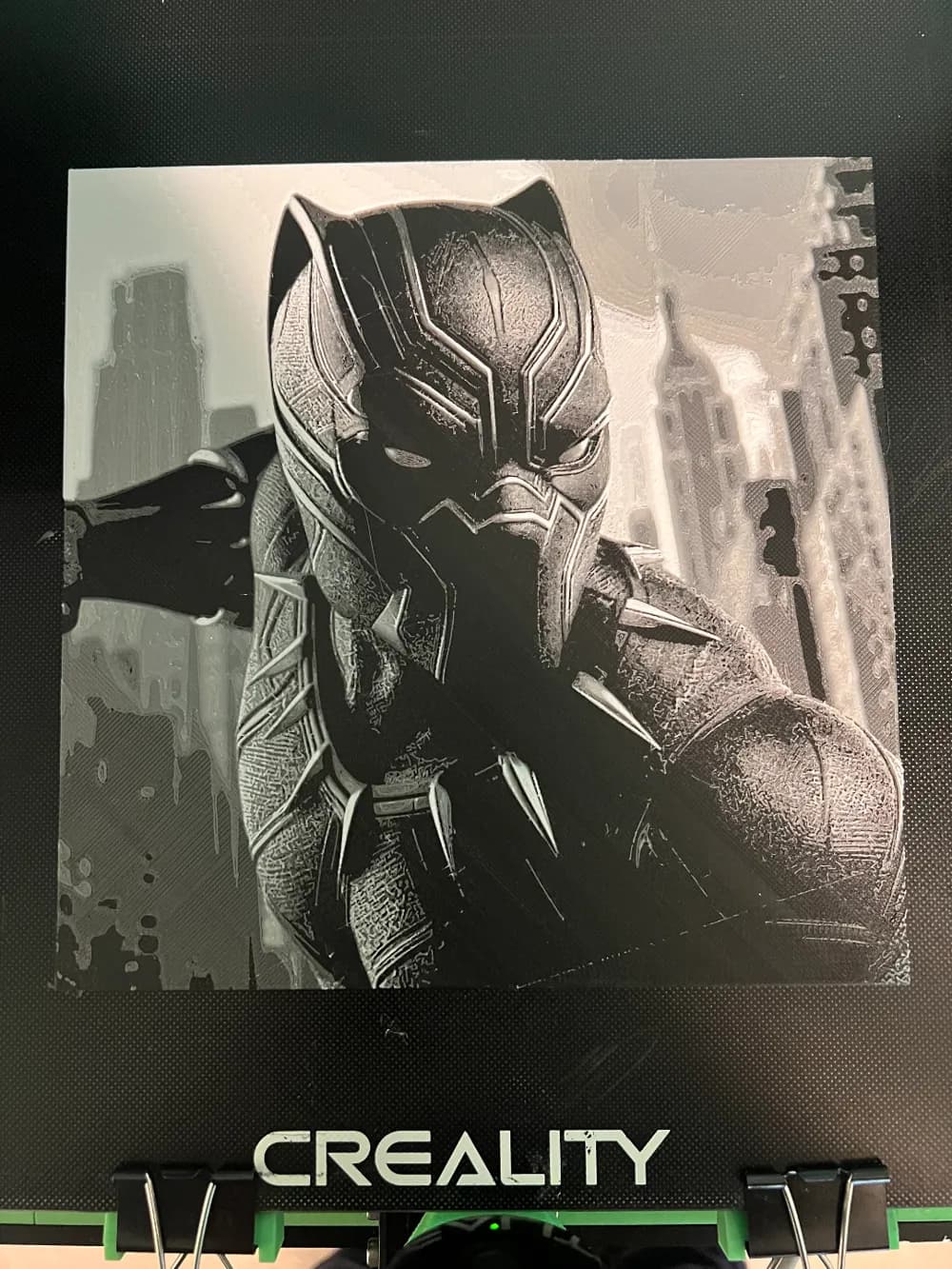 HueForge model: Black Panther in NYC by JustBe 3D Printing