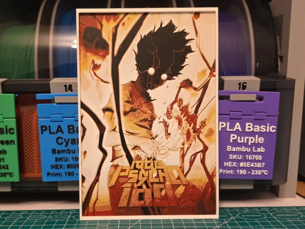 Mob Psycho 100 Poster - Hueforge Art by Lumpy3D HueForge model: Mob Psycho 100 Poster - Hueforge Art by Lumpy3D
