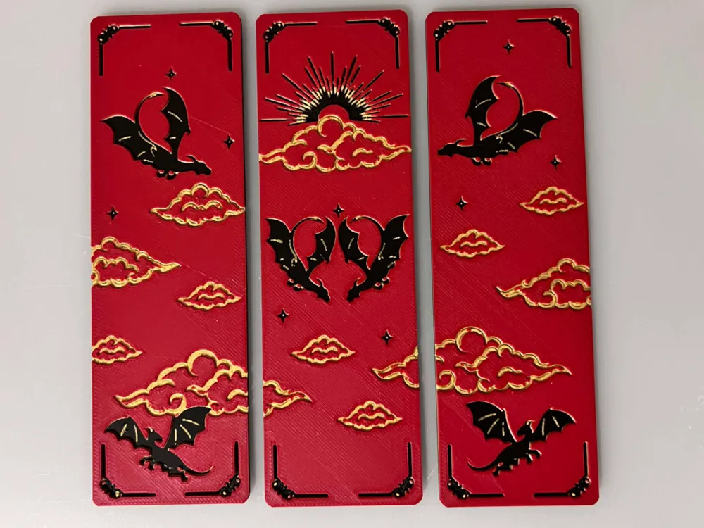Dragons in the Clouds - Bookmark Set by 3djd HueForge model: Dragons in the Clouds - Bookmark Set by 3djd