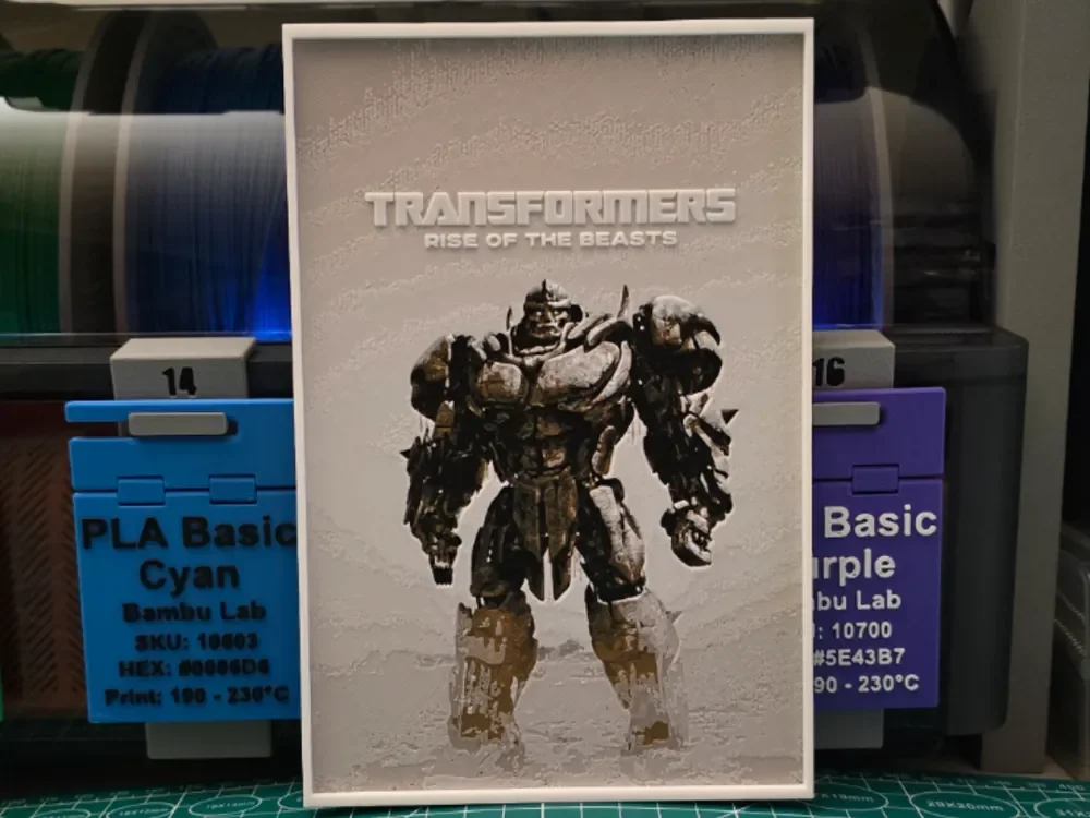 Transformers: Rise of the Beasts Poster - Hueforge by Lumpy3D HueForge model: Transformers: Rise of the Beasts Poster - Hueforge by Lumpy3D