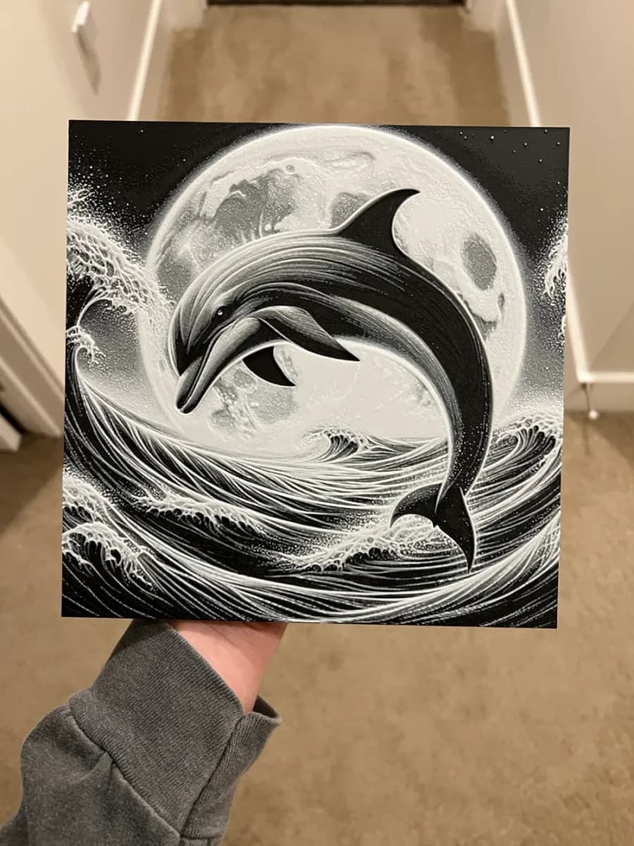 Grayscale Dolphin Hueforge by RP47 Designs HueForge model: Grayscale Dolphin Hueforge by RP47 Designs