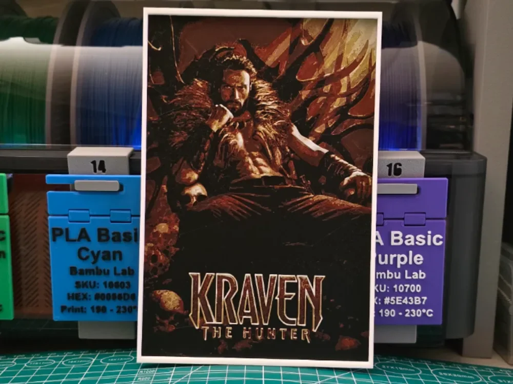 Kraven the Hunter Movie Poster -Hueforge Art by Lumpy3D HueForge model: Kraven the Hunter Movie Poster -Hueforge Art by Lumpy3D