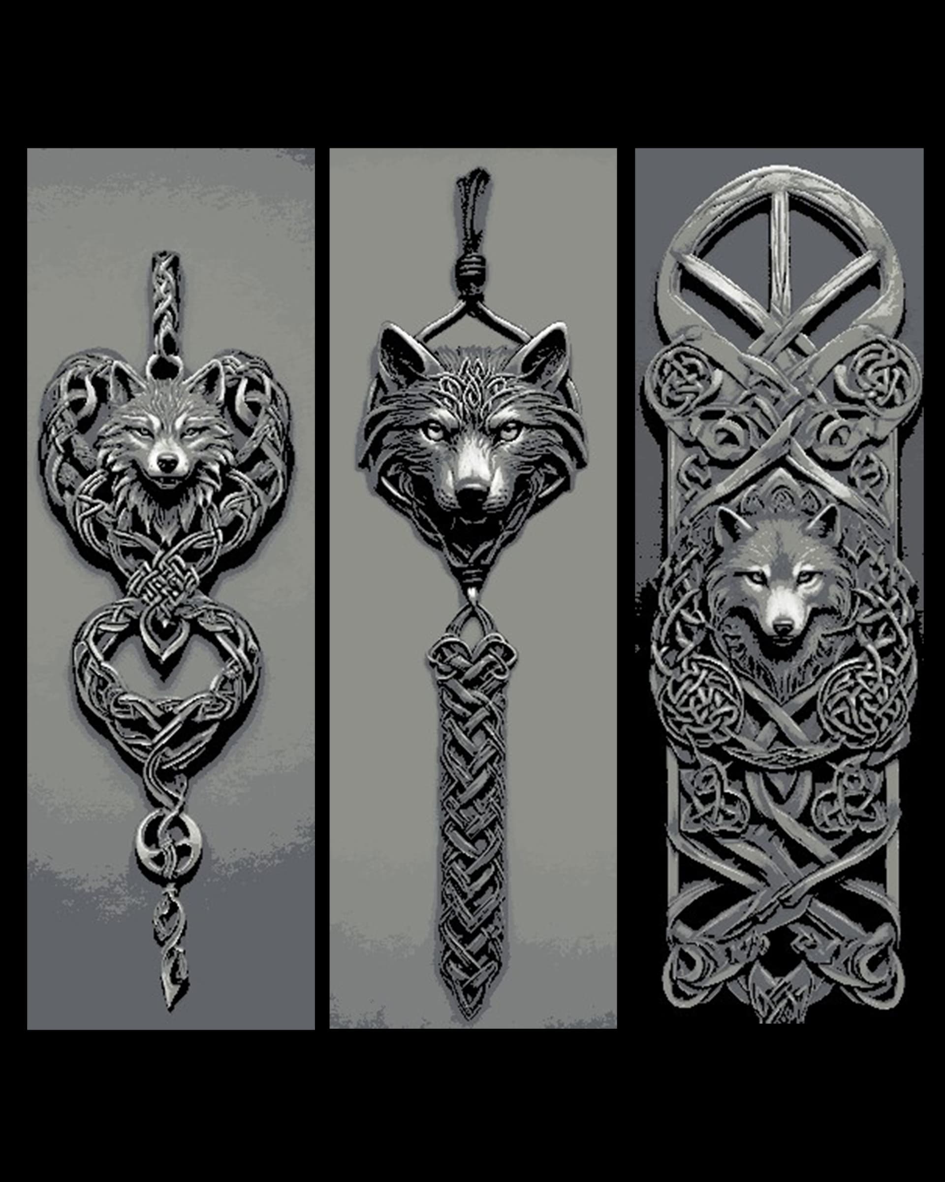 Celtic Knotwork Designs centered on the Wolf - Set of 3 Bookmarks by BooneCo3d HueForge model: Celtic Knotwork Designs centered on the Wolf - Set of 3 Bookmarks by BooneCo3d
