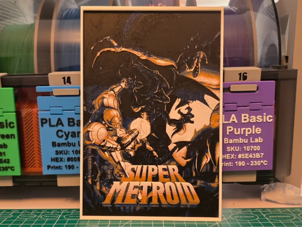 Super Metroid Game Poster - Hueforge Art by Lumpy3D HueForge model: Super Metroid Game Poster - Hueforge Art by Lumpy3D