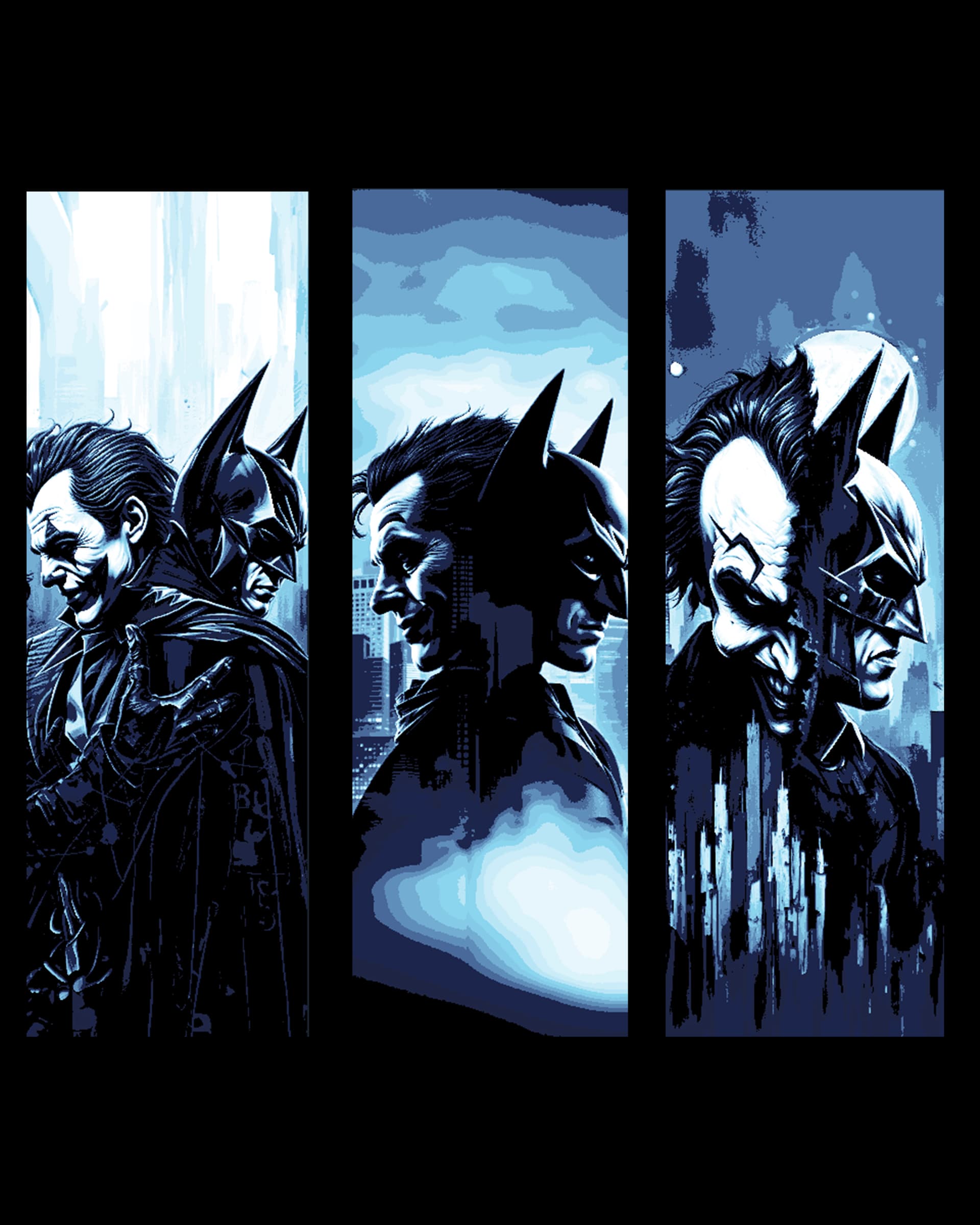 The two sides of Gotham - Batman and Joker - Fanart Set of Bookmarks The two sides of Gotham - Batman and Joker - Fanart Set of Bookmarks