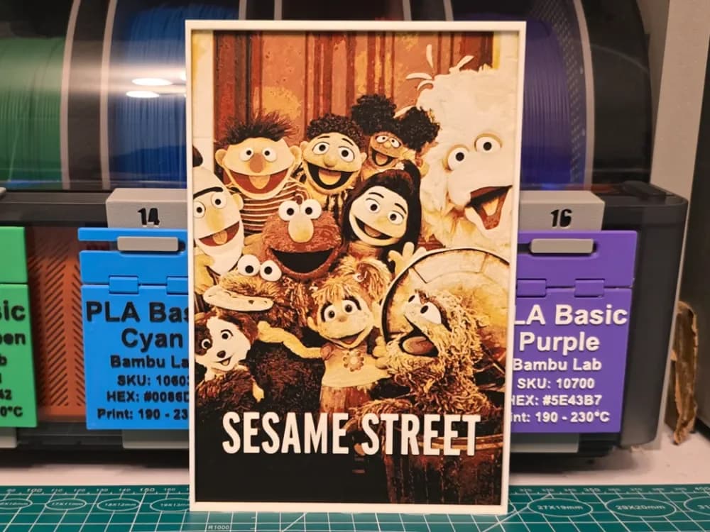 Sesame Street Poster V2 - Hueforge Art by Lumpy3D HueForge model: Sesame Street Poster V2 - Hueforge Art by Lumpy3D