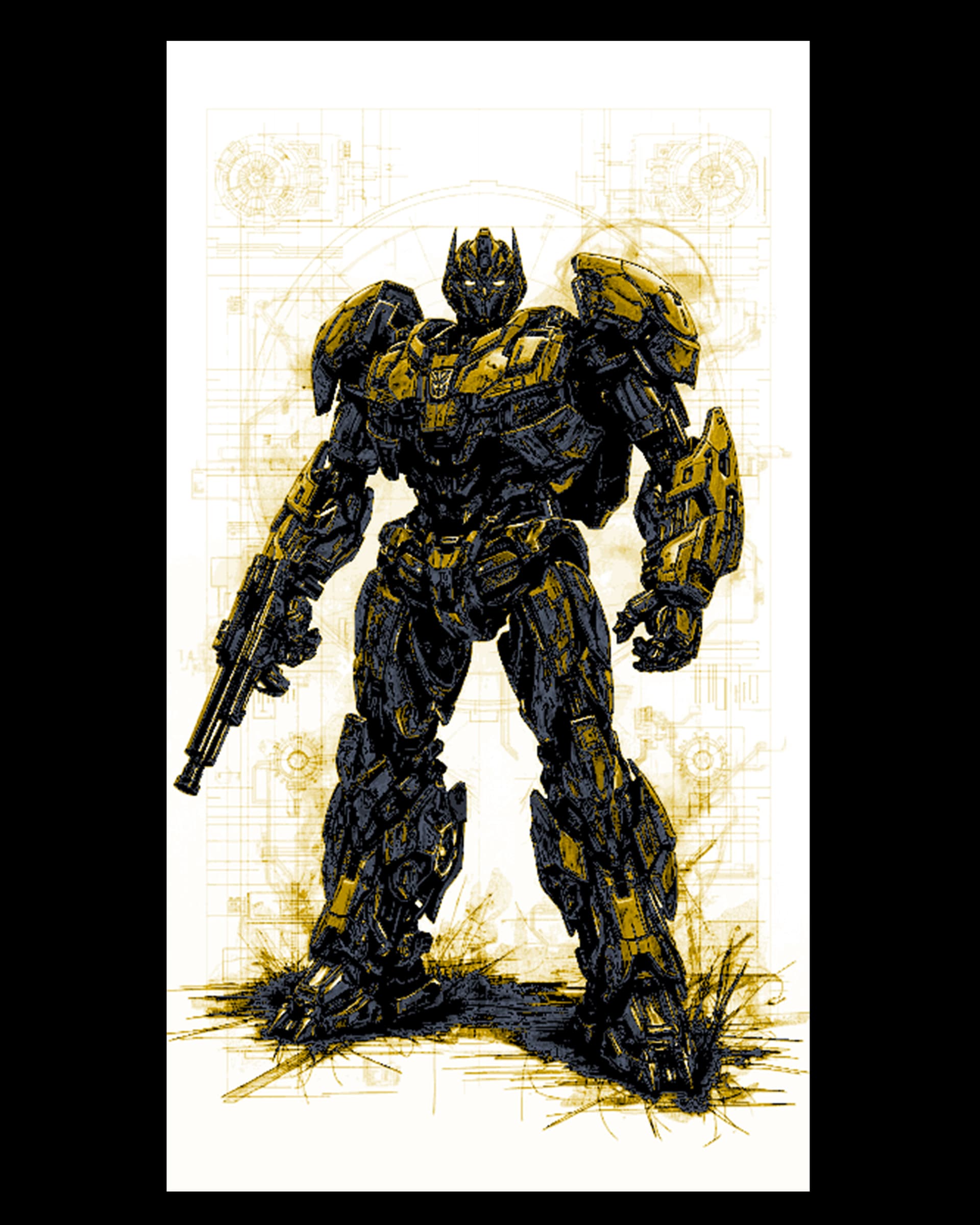 Far Art designed blueprint style depiction of Transformer Bumblebee Far Art designed blueprint style depiction of Transformer Bumblebee