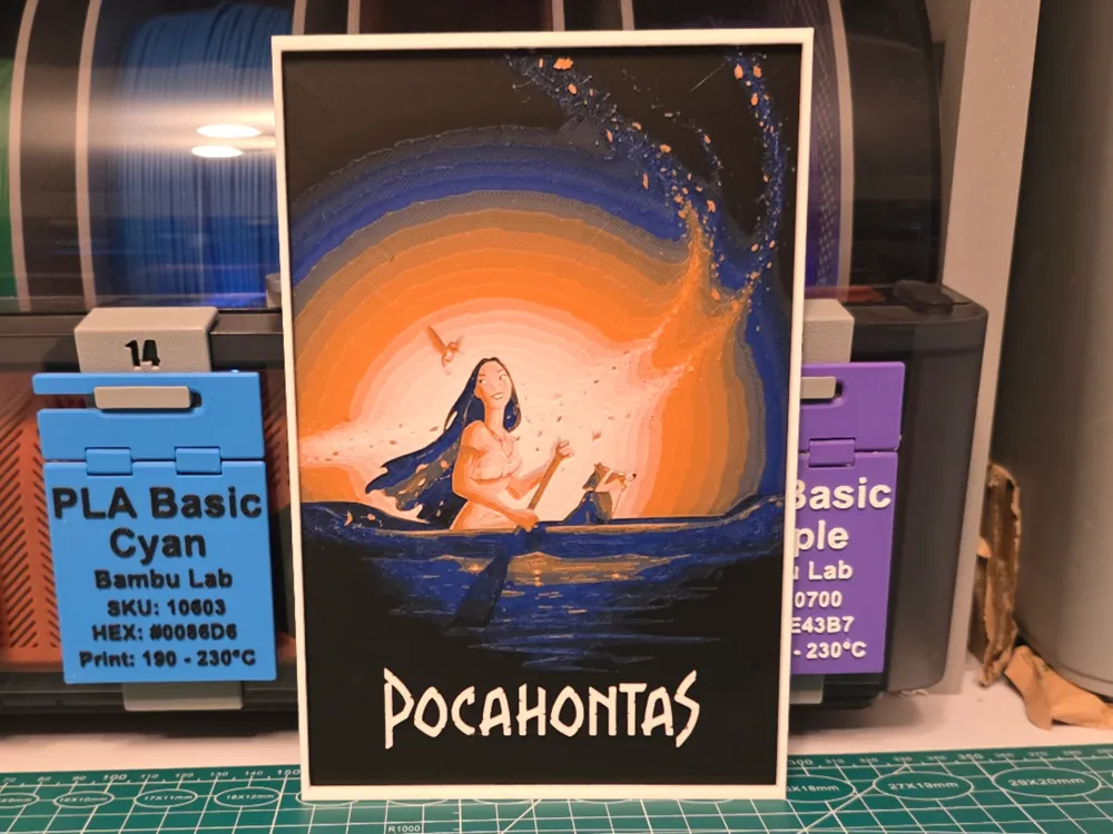 Pocahontas Movie Poster - Hueforge Art by Lumpy3D HueForge model: Pocahontas Movie Poster - Hueforge Art by Lumpy3D