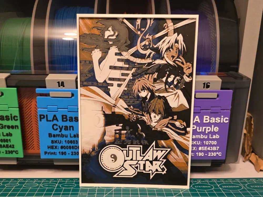 Outlaw Star Anime Poster - Hueforge Art by Lumpy3D HueForge model: Outlaw Star Anime Poster - Hueforge Art by Lumpy3D