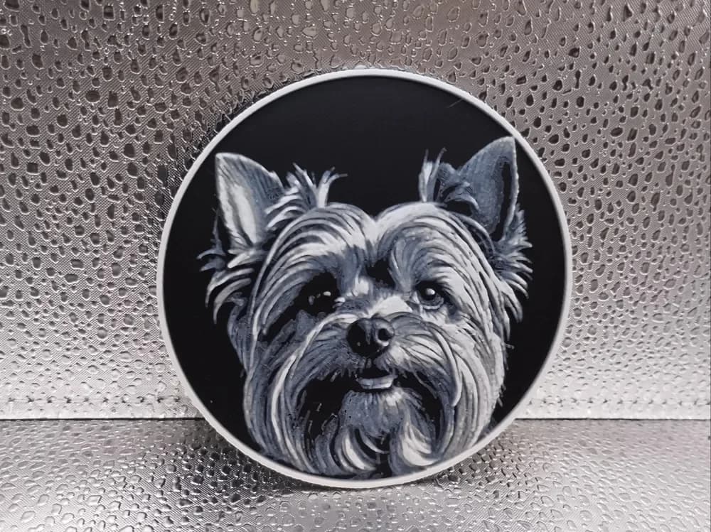 Yorkshire Terrier Coaster – Hueforge by Borishotch Industries HueForge model: Yorkshire Terrier Coaster – Hueforge by Borishotch Industries
