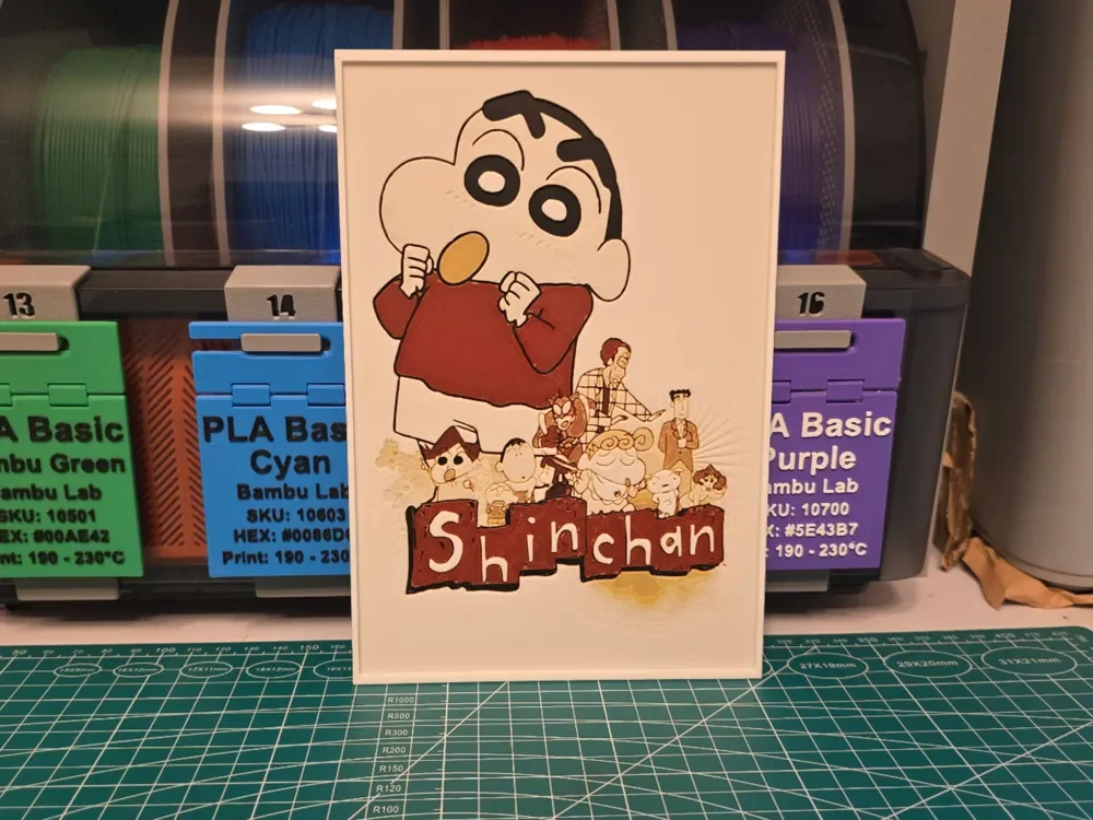 Crayon Shin-chan Anime Poster - Hueforge Art by Lumpy3D HueForge model: Crayon Shin-chan Anime Poster - Hueforge Art by Lumpy3D
