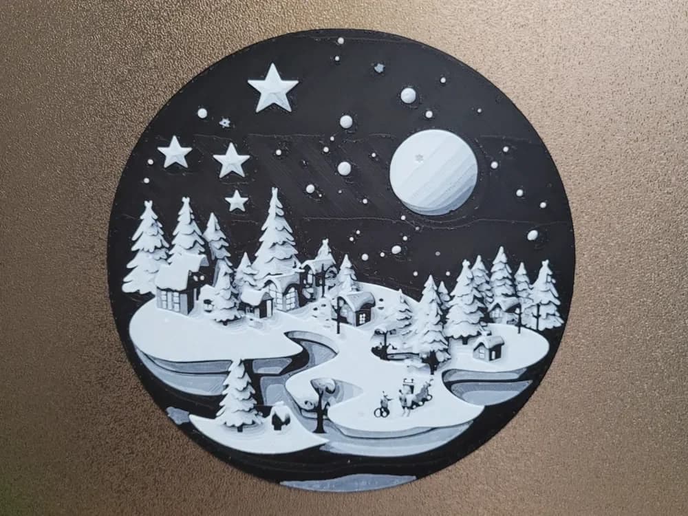 HueForge model: Christmas Snowy Village In Forest - HF 150x151 by Vincent111