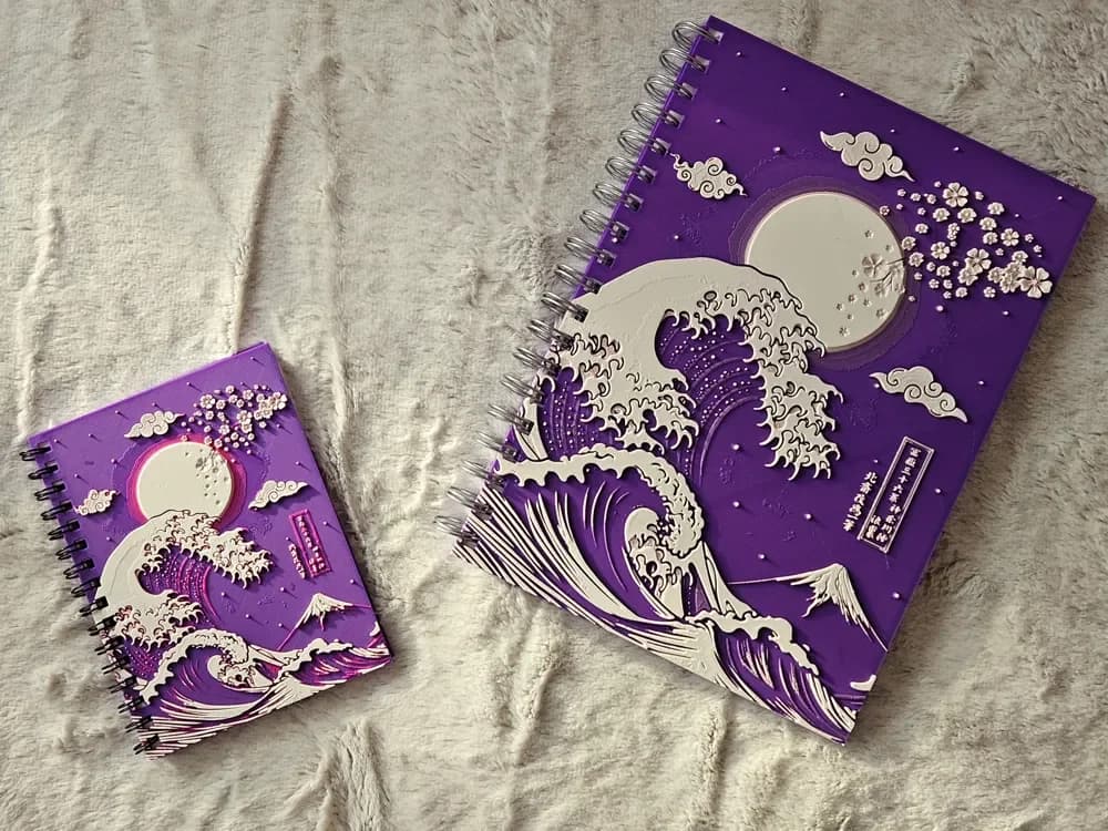 Purple Wave of Kanagawa - NoteBook Covers! by C3D HueForge model: Purple Wave of Kanagawa - NoteBook Covers! by C3D