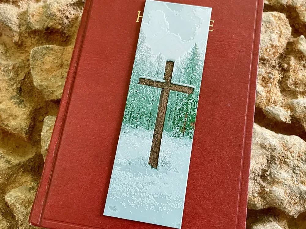 Snow Covered Cross Bookmark by 3D_Forged HueForge model: Snow Covered Cross Bookmark by 3D_Forged