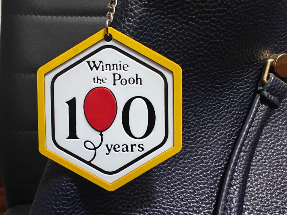 100 Years Winnie The Pooh Keychain Bag Tag Coaster by TheHueforgeLady HueForge model: 100 Years Winnie The Pooh Keychain Bag Tag Coaster by TheHueforgeLady