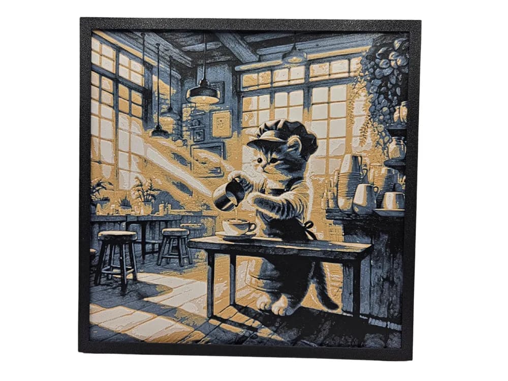Kitten Barista - Hueforge by Canadian Gamer HueForge model: Kitten Barista - Hueforge by Canadian Gamer
