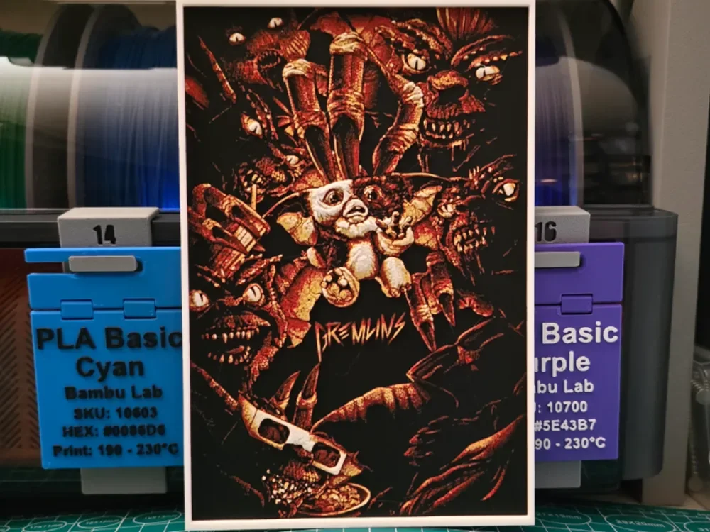 Gremlins Movie Poster V2 - Hueforge Art by Lumpy3D HueForge model: Gremlins Movie Poster V2 - Hueforge Art by Lumpy3D