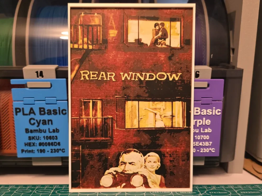 Rear Window Movie Poster - Hueforge Art by Lumpy3D HueForge model: Rear Window Movie Poster - Hueforge Art by Lumpy3D