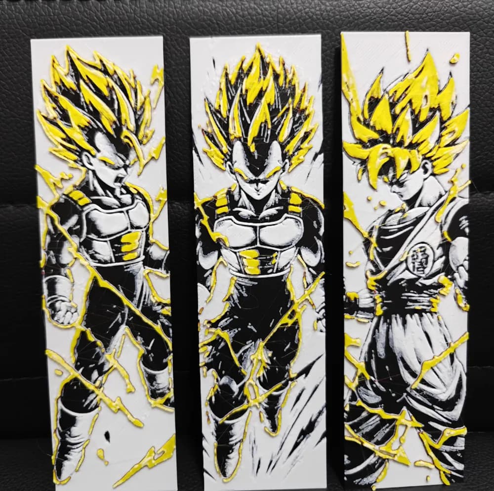 HueForge model: Goku Vegeta Gohan Super Saiyan Bookmark Tri-set by TheHueforgeLady