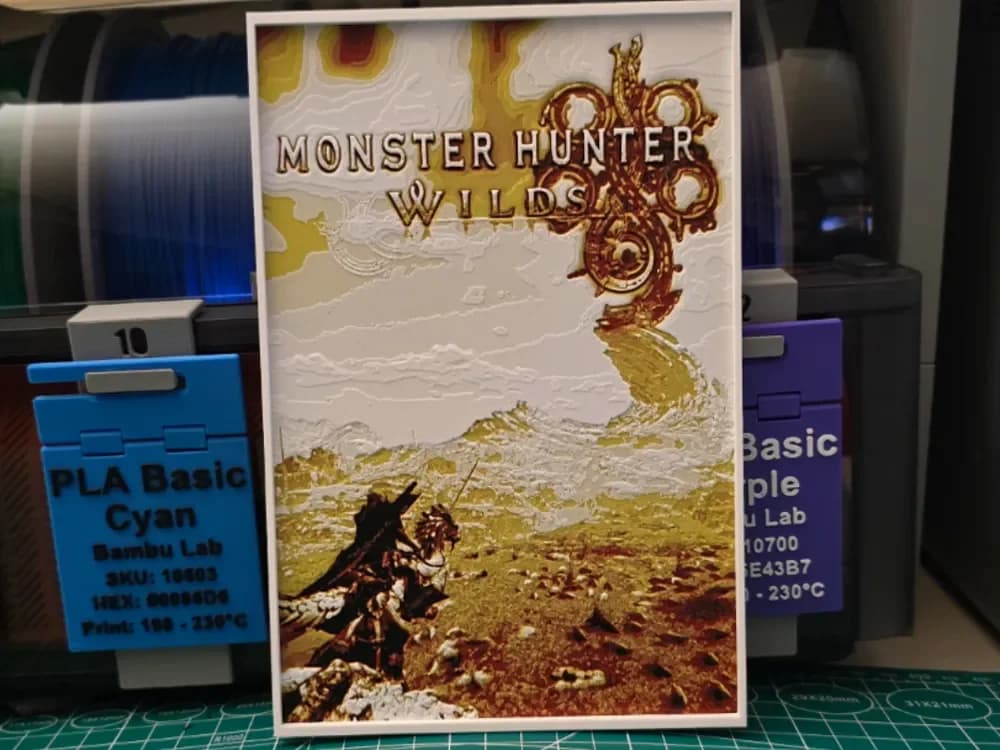 Monster Hunter: Wilds Poster - Hueforge Art by Lumpy3D HueForge model: Monster Hunter: Wilds Poster - Hueforge Art by Lumpy3D