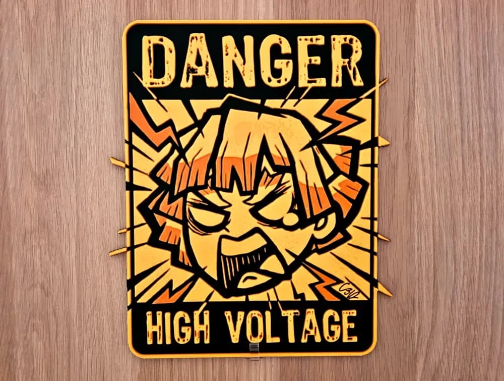 Zenitsu "HIGH VOLTAGE" - Door Poster (HueForge) by C3D HueForge model: Zenitsu "HIGH VOLTAGE" - Door Poster (HueForge) by C3D