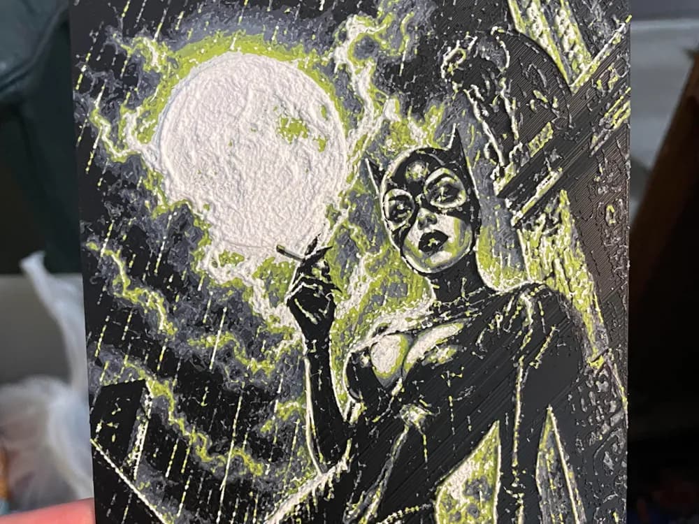 Catwoman in the Rain with a Full Moon Hueforge Catwoman in the Rain with a Full Moon Hueforge