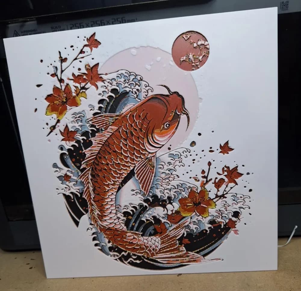 Koi Wave and Moon hueforge - A1 Mini Profile inc by 3dGlow HueForge model: Koi Wave and Moon hueforge - A1 Mini Profile inc by 3dGlow