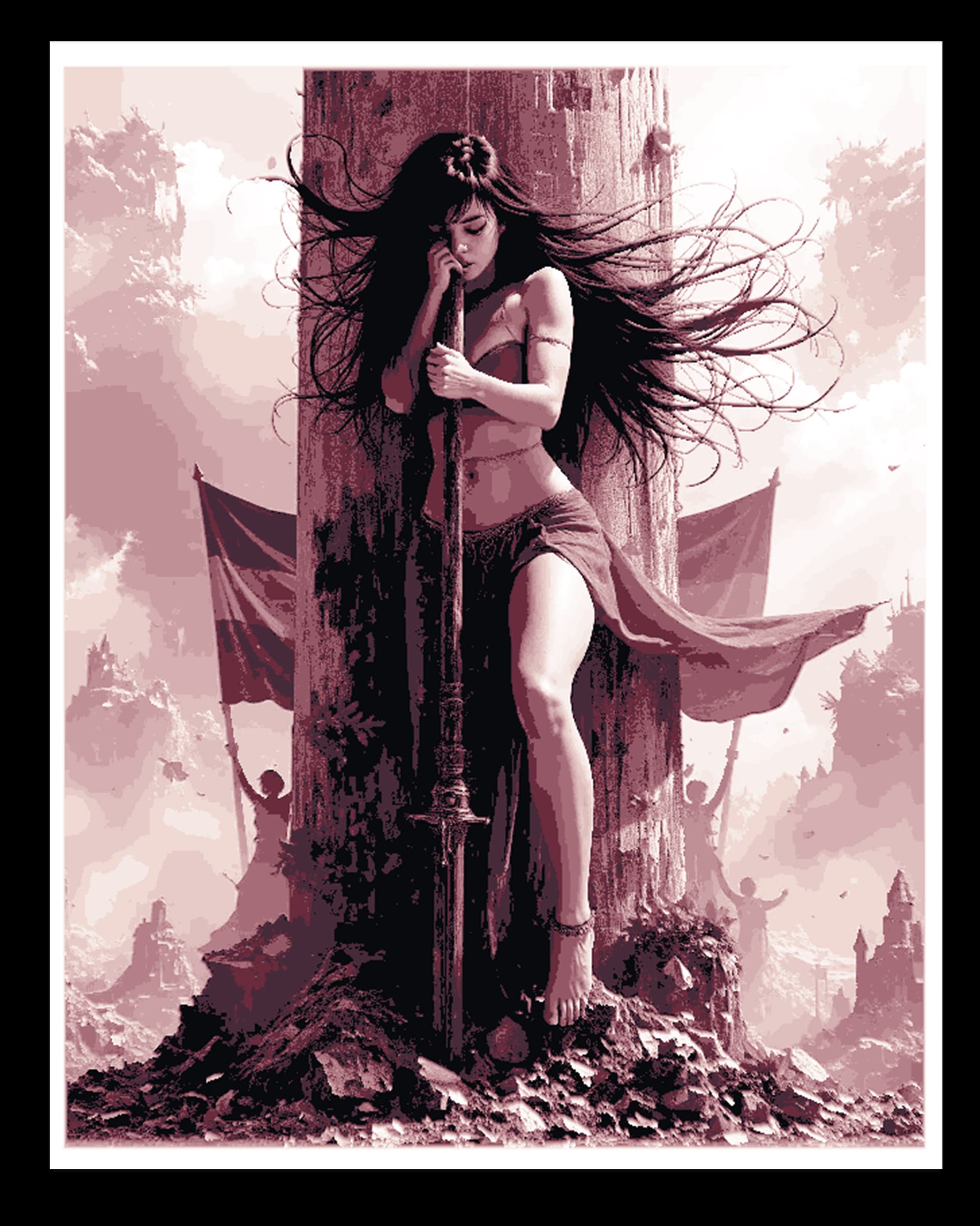 Fantasy depiction of a Queen warrior at the end of the great battle - Hueforge art by BooneCo3d HueForge model: Fantasy depiction of a Queen warrior at the end of the great battle - Hueforge art by BooneCo3d