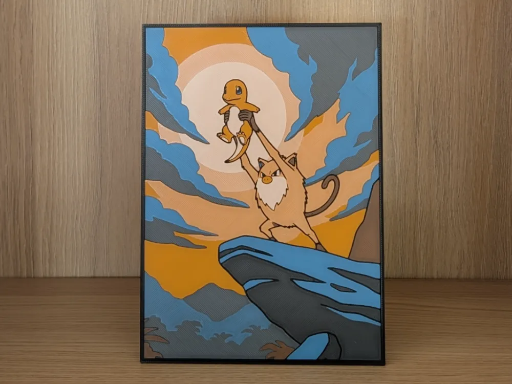 Mankey & Charmander Hueforge & Frame by N3D HueForge model: Mankey & Charmander Hueforge & Frame by N3D