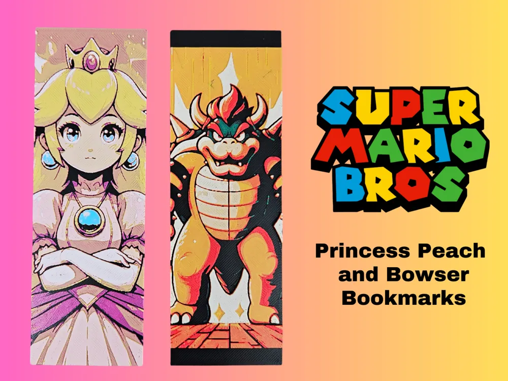 Princess Peach and Bowser Bookmarks by BusyKikiBee HueForge model: Princess Peach and Bowser Bookmarks by BusyKikiBee