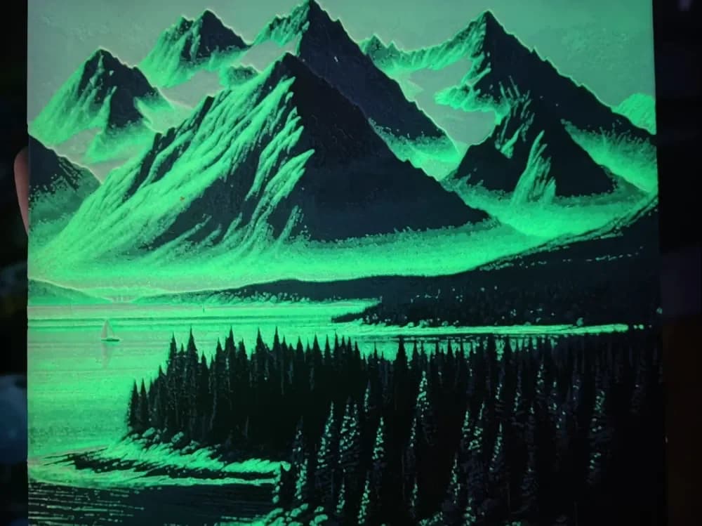 Mountains with sea 2 - Hueforge - Glow in the dark by BeaN HueForge model: Mountains with sea 2 - Hueforge - Glow in the dark by BeaN