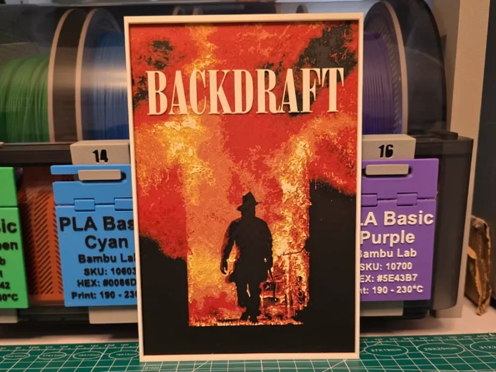 Backdraft Movie Poster - Hueforge Art by Lumpy3D HueForge model: Backdraft Movie Poster - Hueforge Art by Lumpy3D
