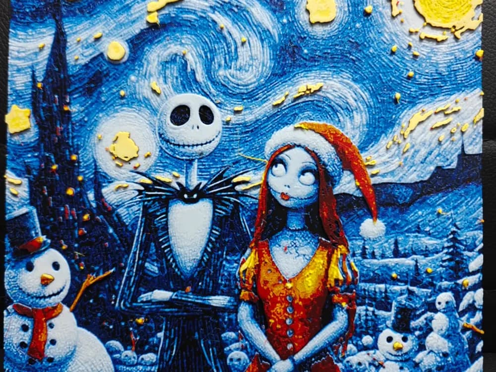 Jack & Sally Christmas Starry Night by TheHueforgeLady HueForge model: Jack & Sally Christmas Starry Night by TheHueforgeLady