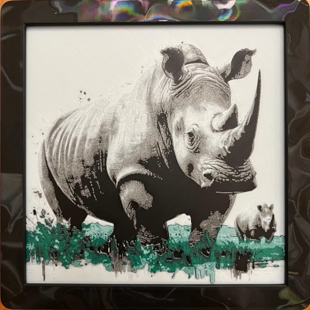 Rhino in the Grass by JustBe 3D Printing HueForge model: Rhino in the Grass by JustBe 3D Printing
